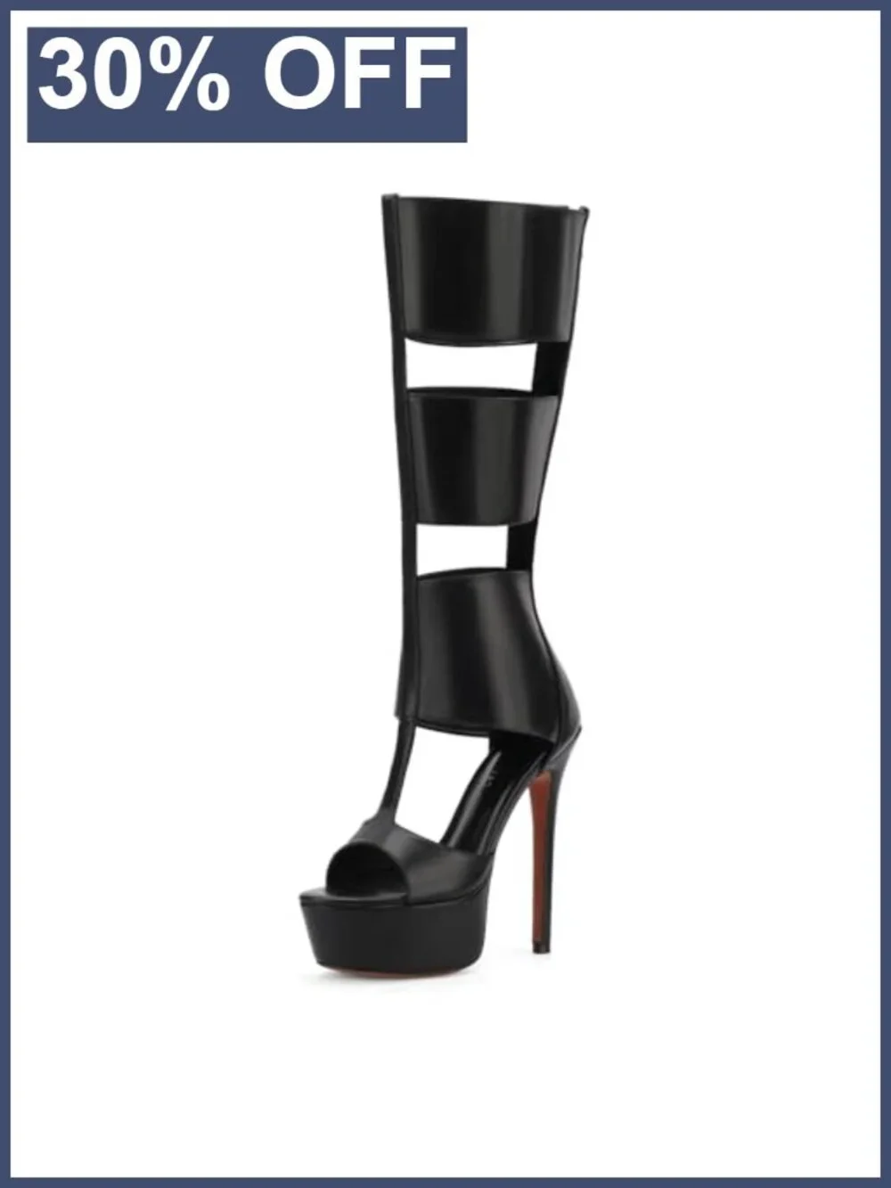 Faux Leather Platform Knee High Heels Open Toe Gladiator Sandals Party